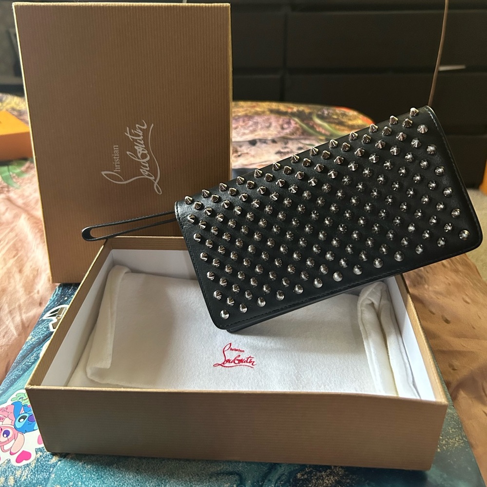 Christian Louboutin Black Wallet Clutch/crossbody with Gunmetal Studs - No box.